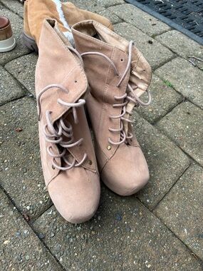 Glaze Lace-Up Ankle Booties in Light Tan Suede